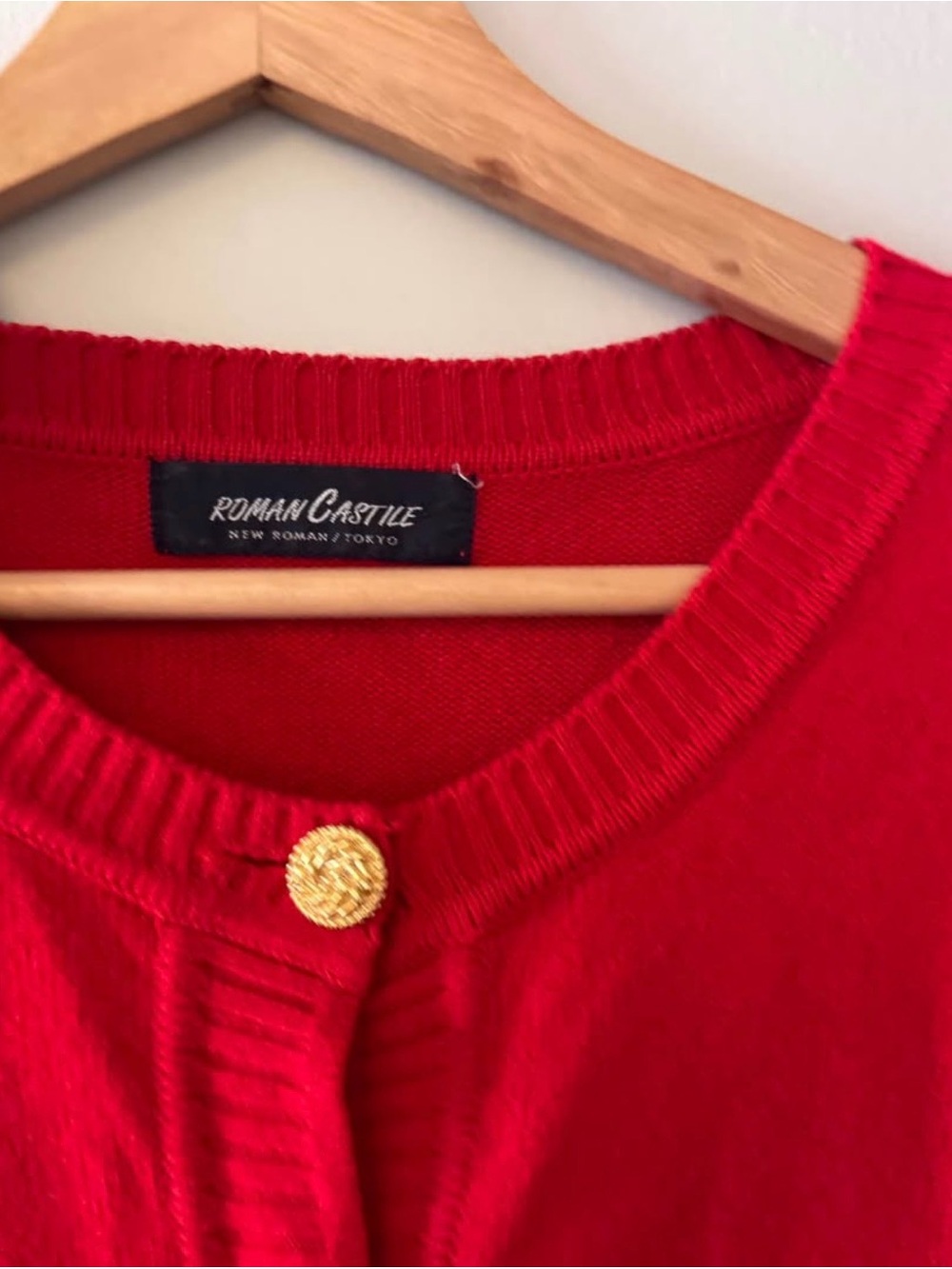 Vintage Roman Castile Tokyo Red Cardigan | Gold Buttons | Size L - Picture 2 of 3